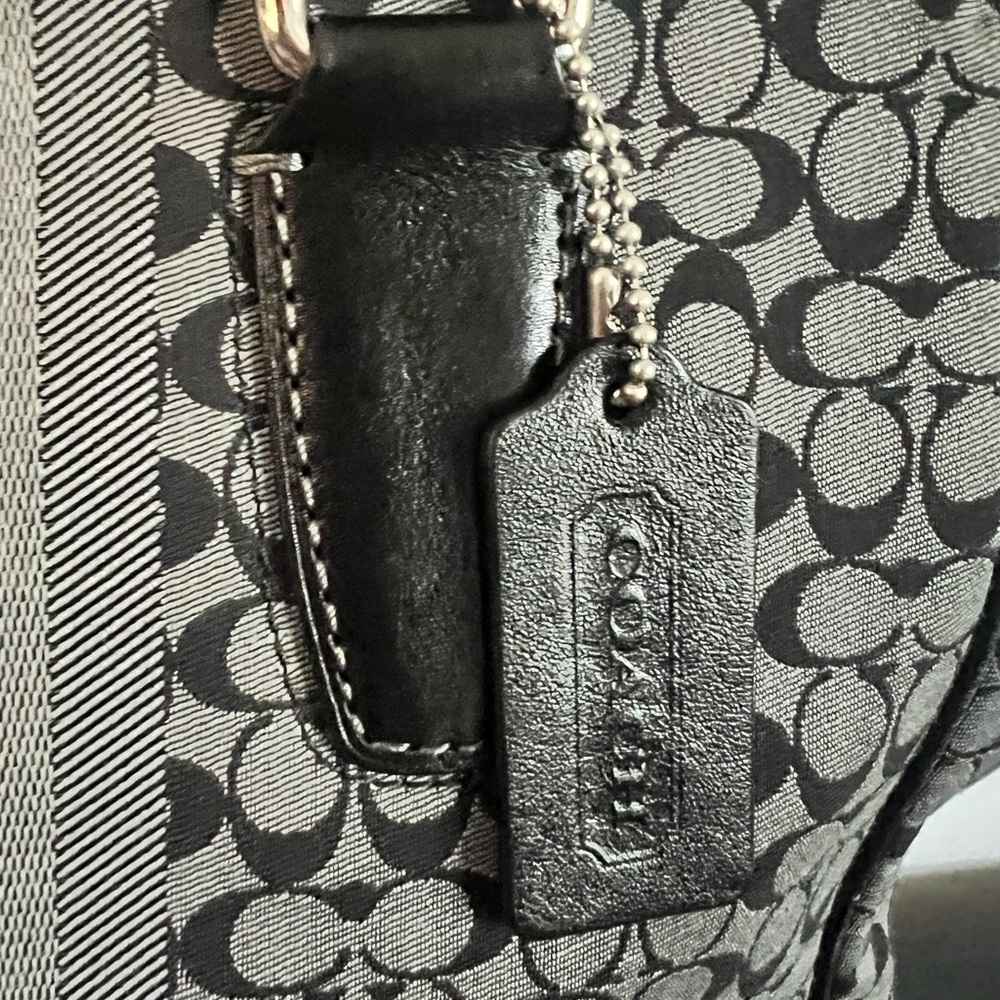 Coach Legacy Signature Striped Candace Carryall Black and Gray Bag - Picture 4 of 14